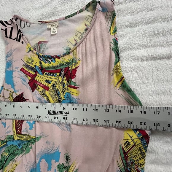 Tiny Womens Sleeveless Printed Tie-Waist Blouse Top Small Pink Multicolor Casual - Picture 5 of 6